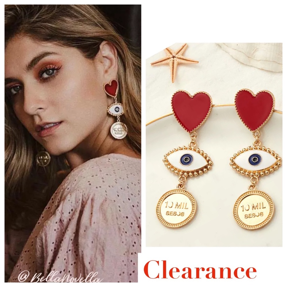 🔴 Enamel Heart Evil Eye Coin Earrings